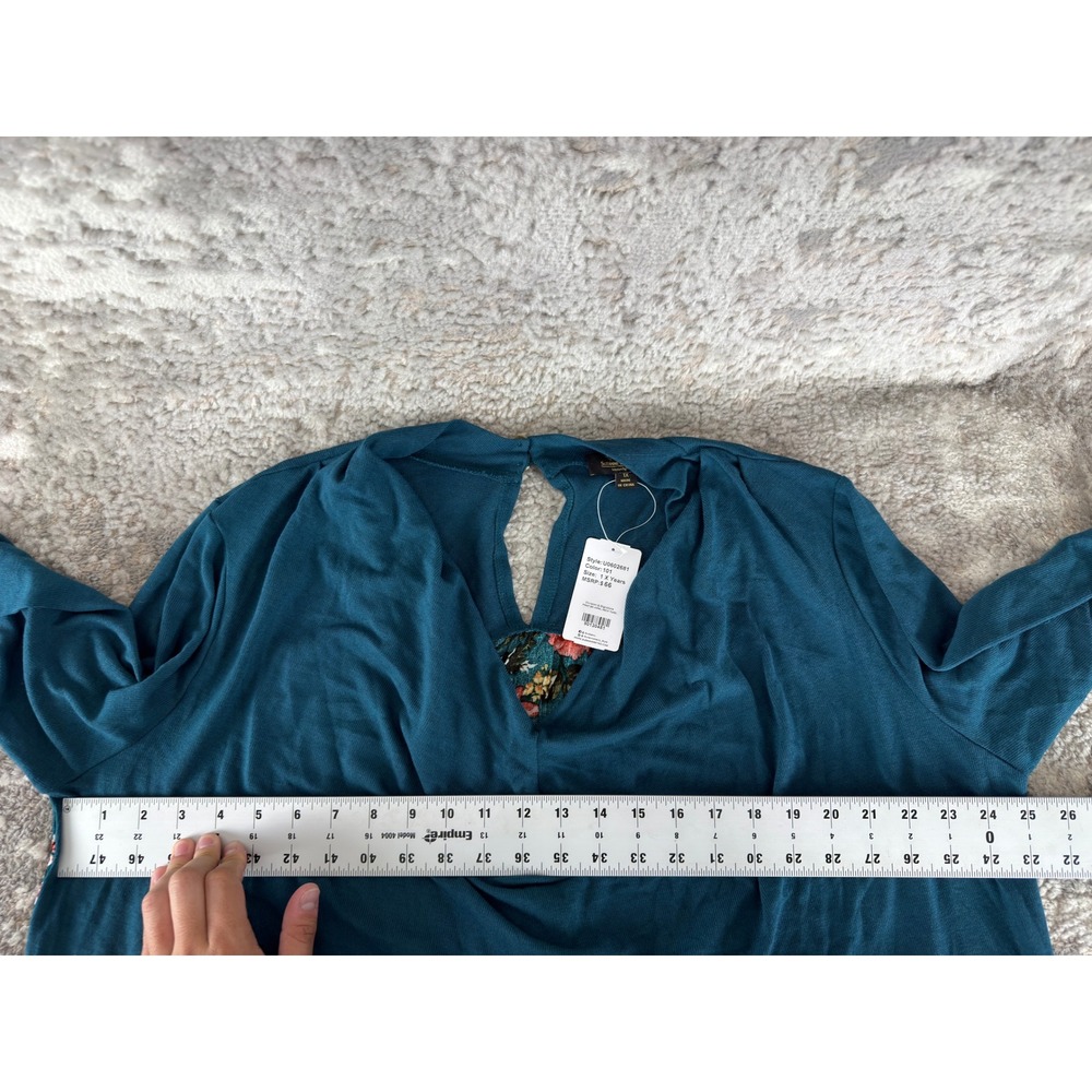 New Suzanne Betro Plus Size 1X Floral Back Cowl Neck Tunic Teal Long Sleeve Wmn - Picture 3 of 6